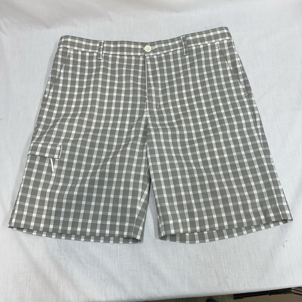 Greg Norman Shark For Tasso Elba Shorts Slim Fit Men's 35 Golf  Gray Plaid Check